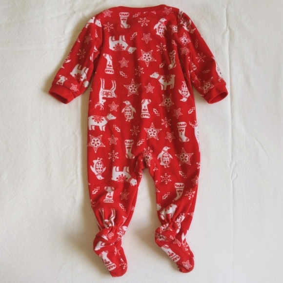 carter's red winter fleece zipper footie sleeper pajamas 6 months baby unisex - Picture 5 of 5
